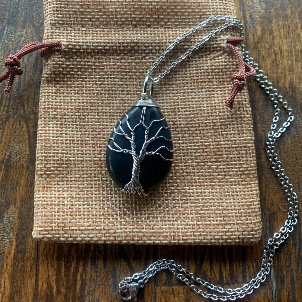 Brand New Wire-Wrapped Black Obsidian Necklace Wire-Wrapped Obsidian Necklace